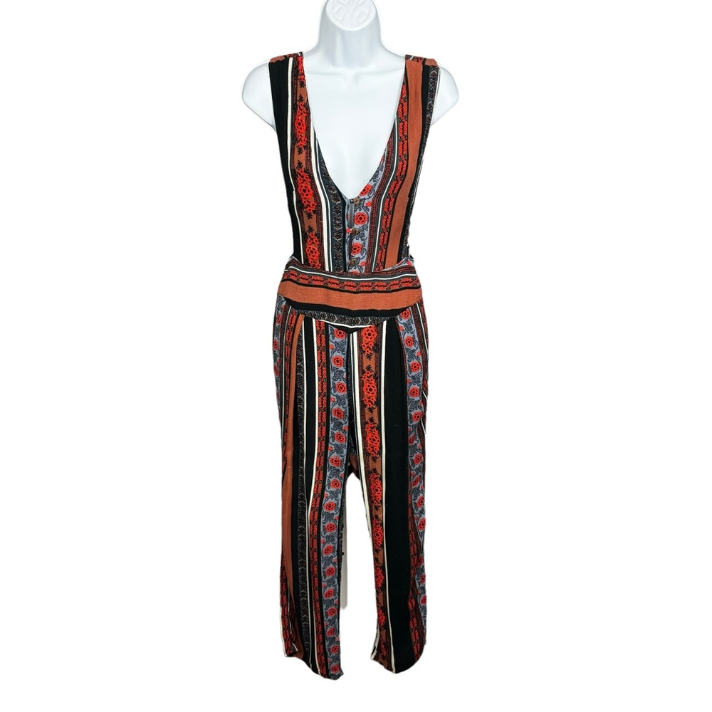 Free People Jumpsuit Womens Size 2 Plunge Neckline Boho 70s Festival - Picture 3 of 15